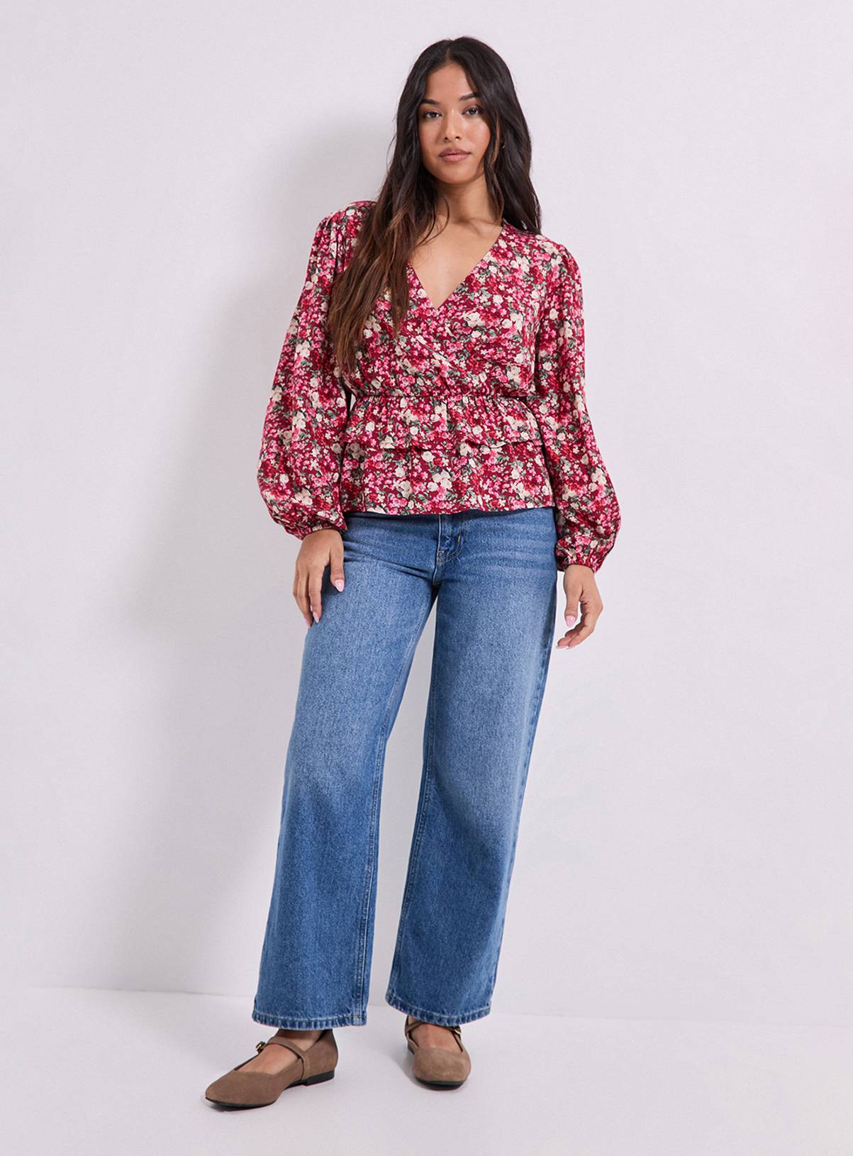 DOROTHY PERKINS Petite Pink Ditsy Wrap Front Frill Detail Printed Blouse 6 - Image 2